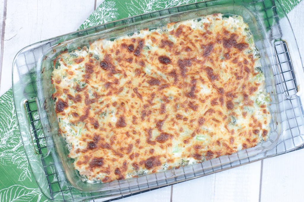 the cooked casserole with browned cheese