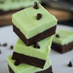 Mint Chocolate Frosting Fudge on a white plate