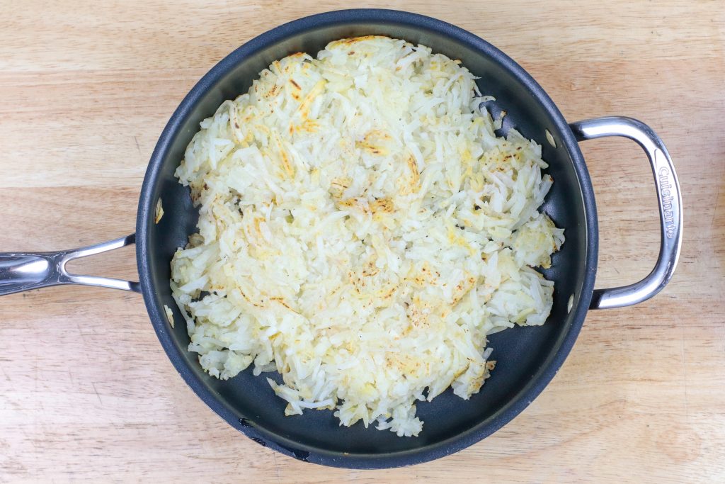Browned hash browns in a skillet
