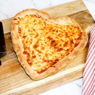 ww pizza made with 2 ingredient dough in a heart shape