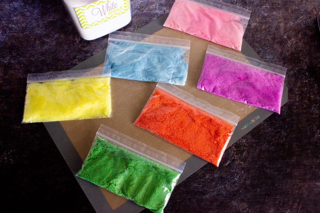 Six Ziploc bags of sanding sugar