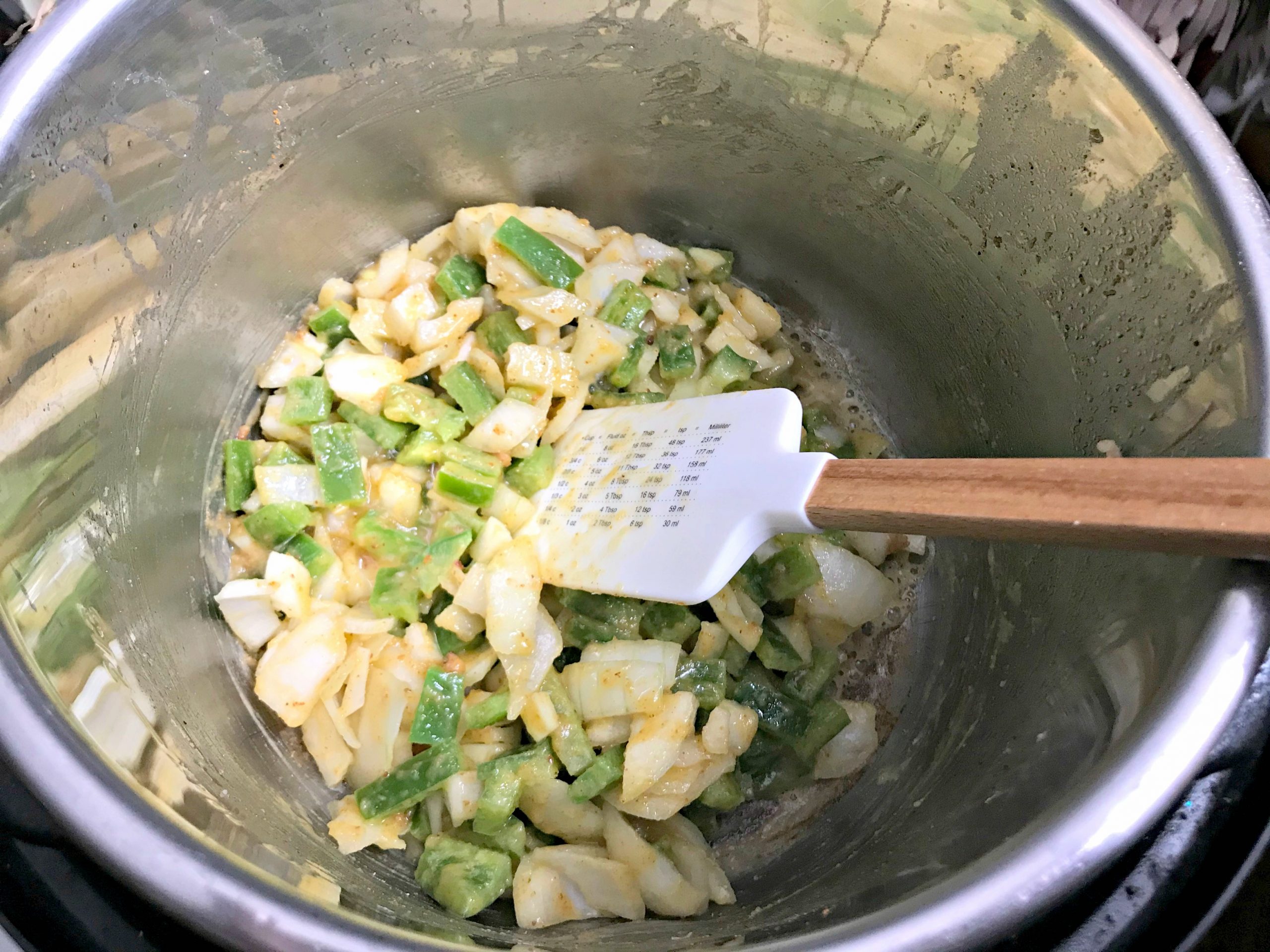 Ingredients being combined in the pot.