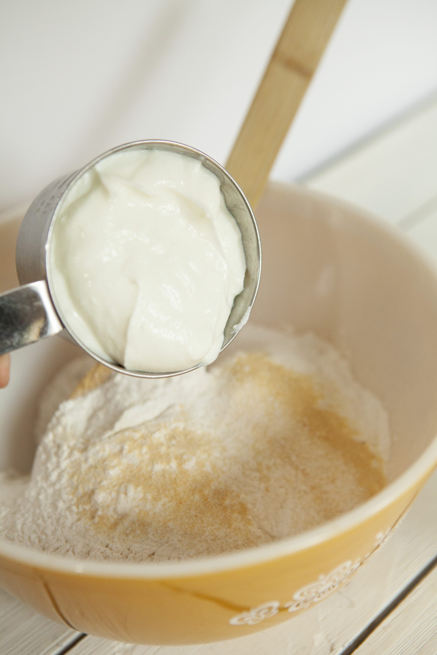 add yogurt to flour