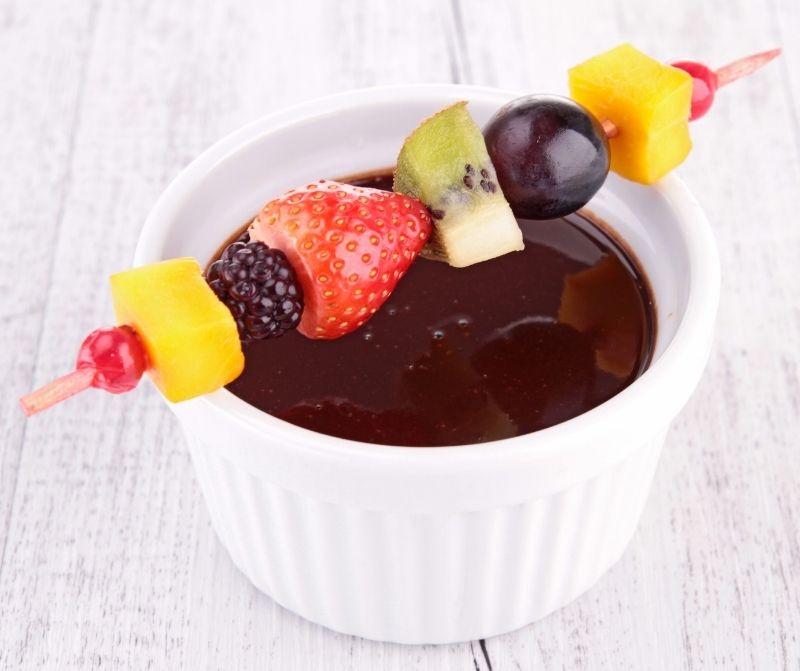 Sugar Free Chocolate Syrup with fruit kabob