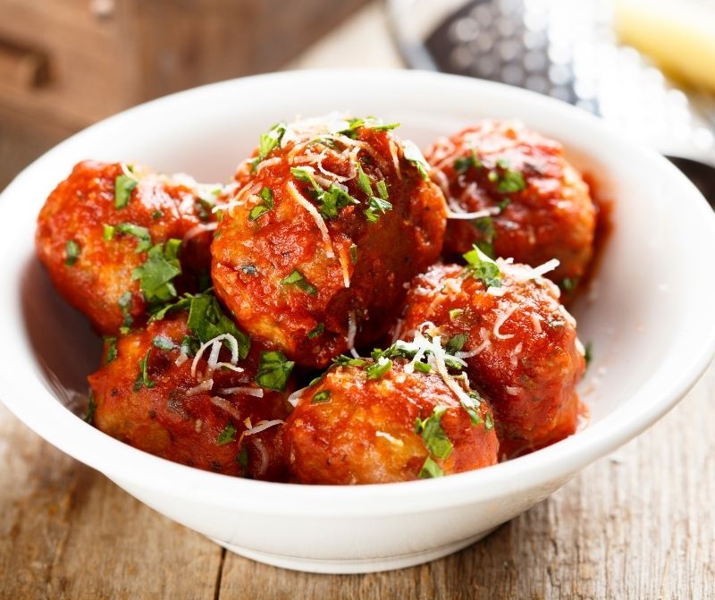 homemade meatballs in a white bowl