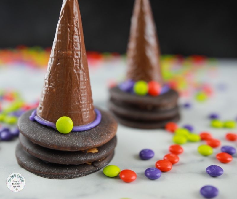 The witch hats on a table.