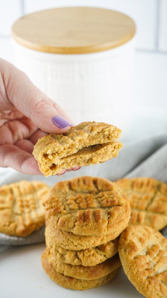 cake mix peanut butter cookie in a hand