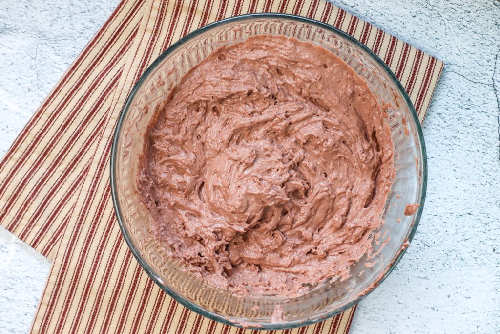 chocolate cheesecake mixture in bowl