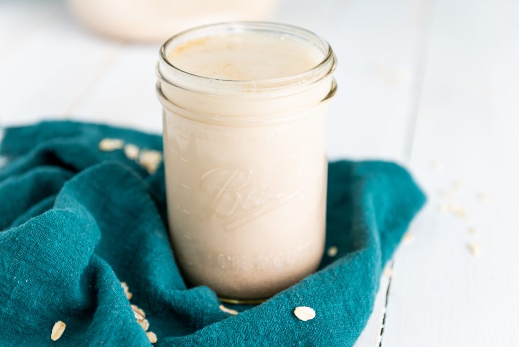easy homemade oat milk in a jar
