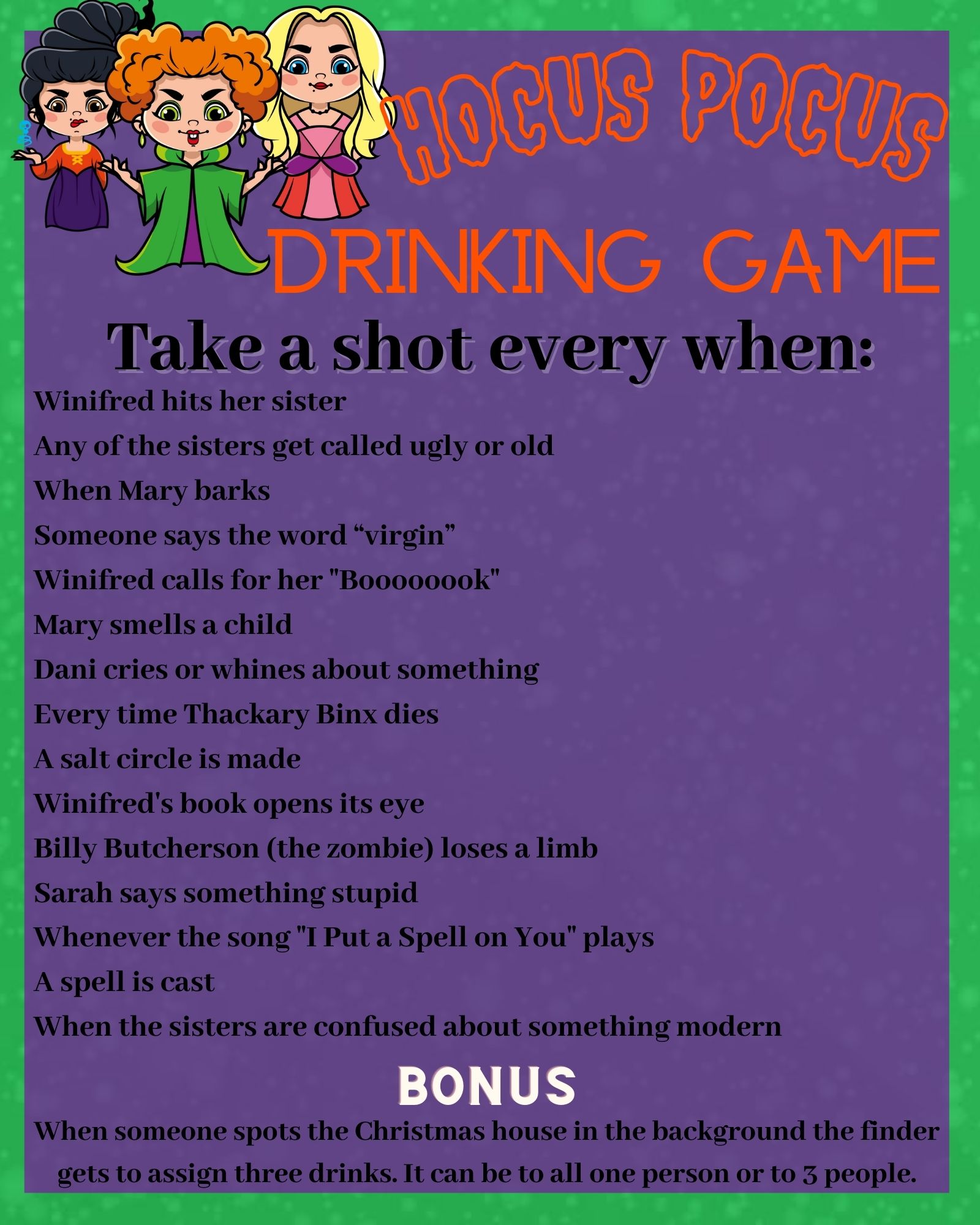 Hocus Pocus Drinking Game printable