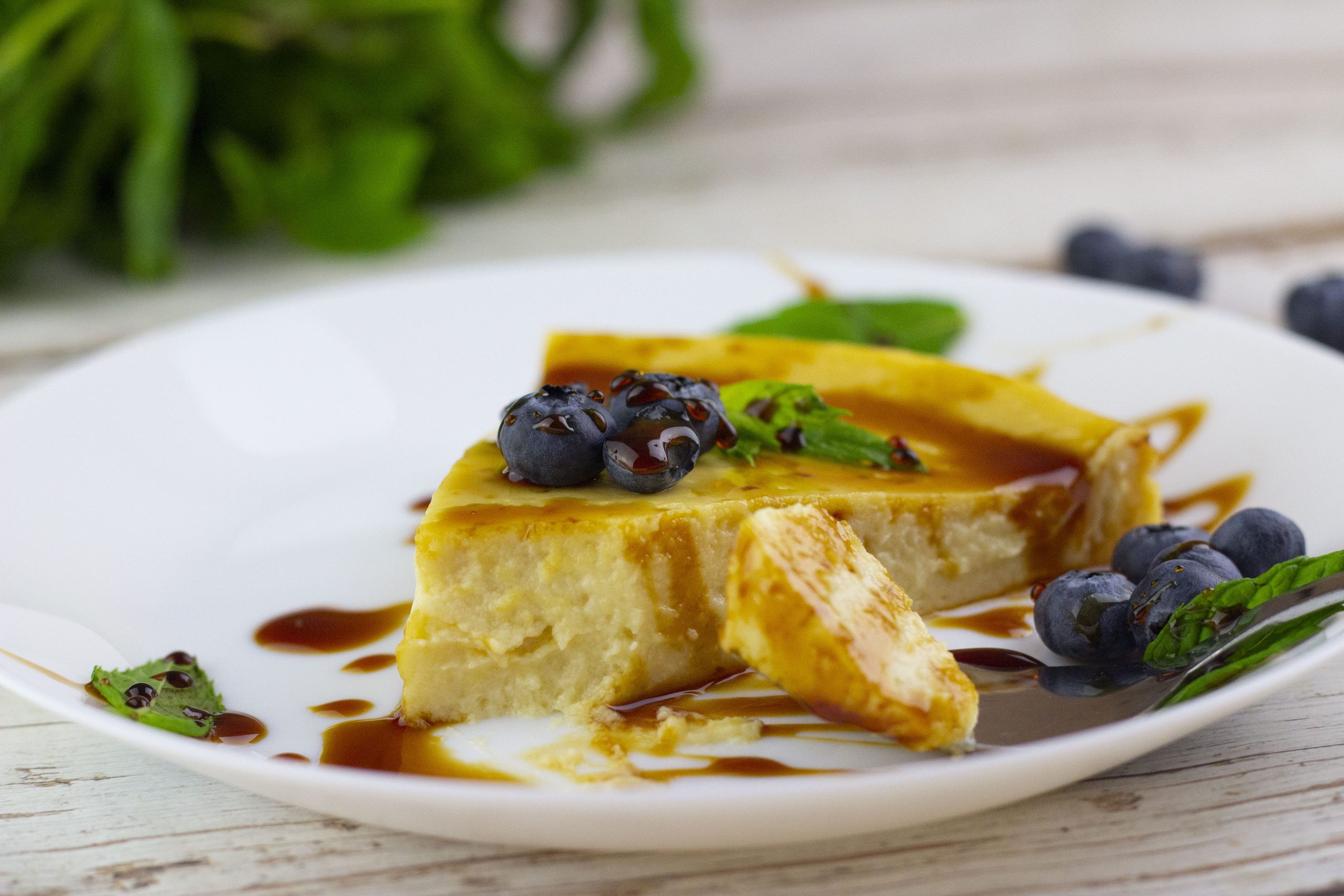 WW Butterscotch cheesecake on a white plate