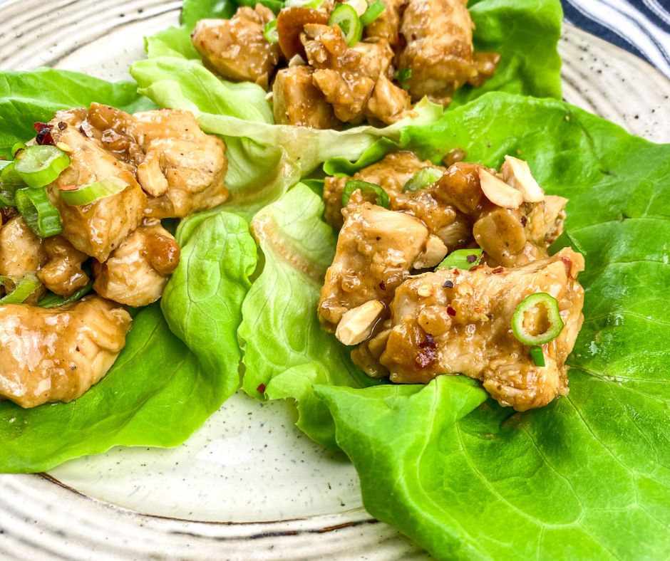 easy cashew chicken in lettuce wraps