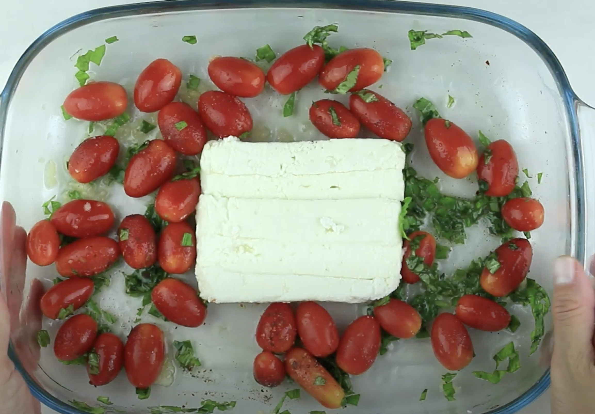 feta and tomatoes in a dish