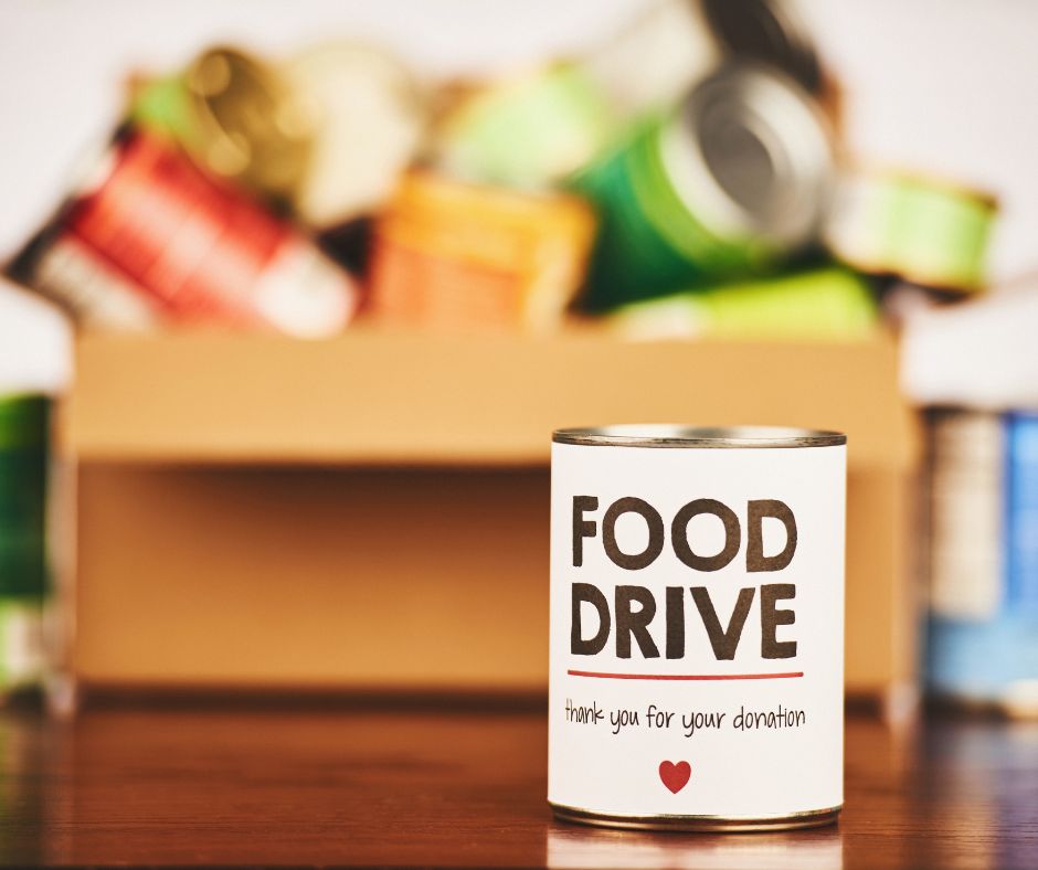 organizing a canned food drive for teaching kids to give back