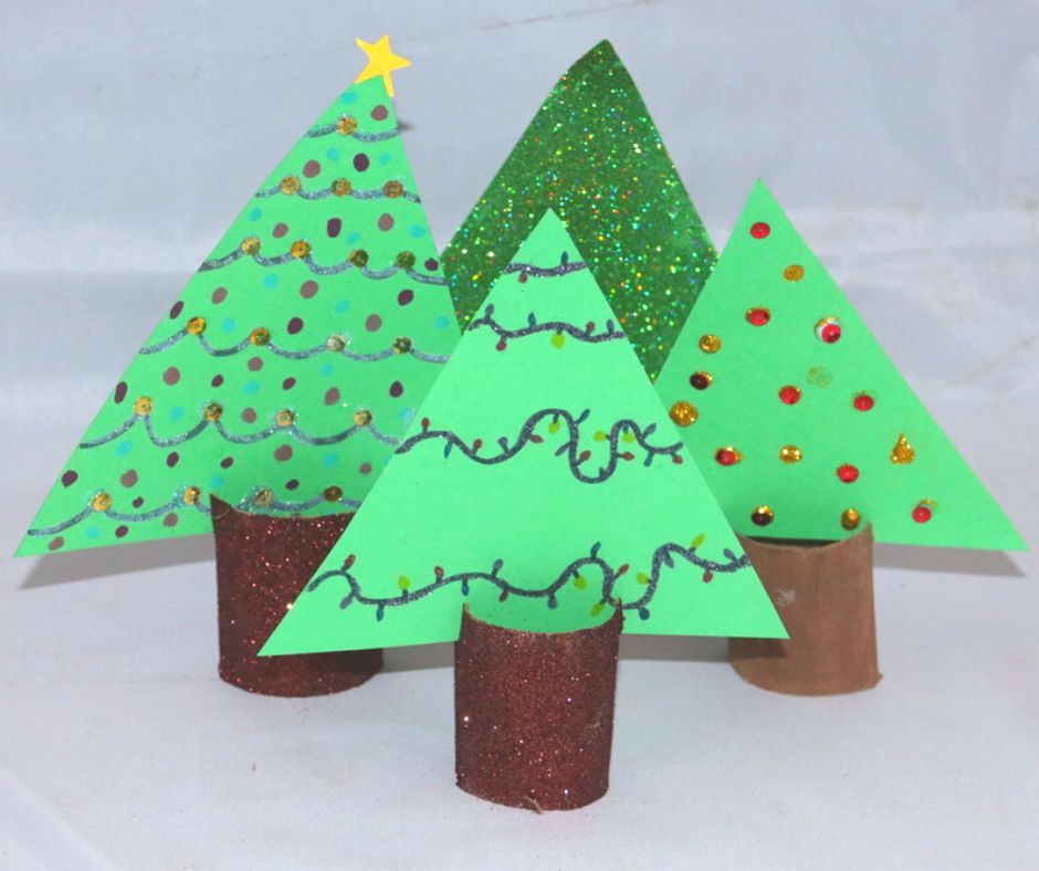 4 Christmas trees crafts together