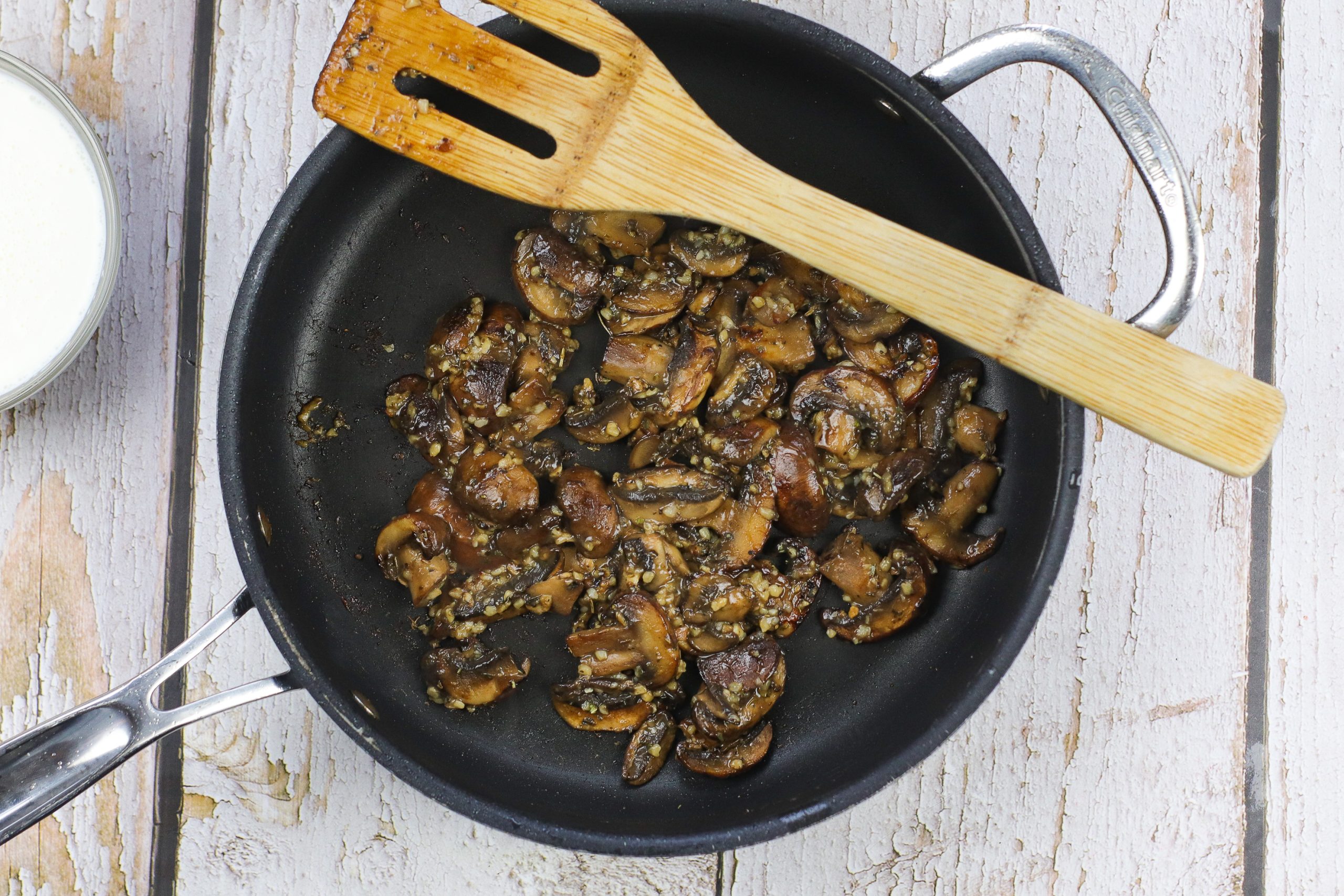 cooked mushrooms in the pan