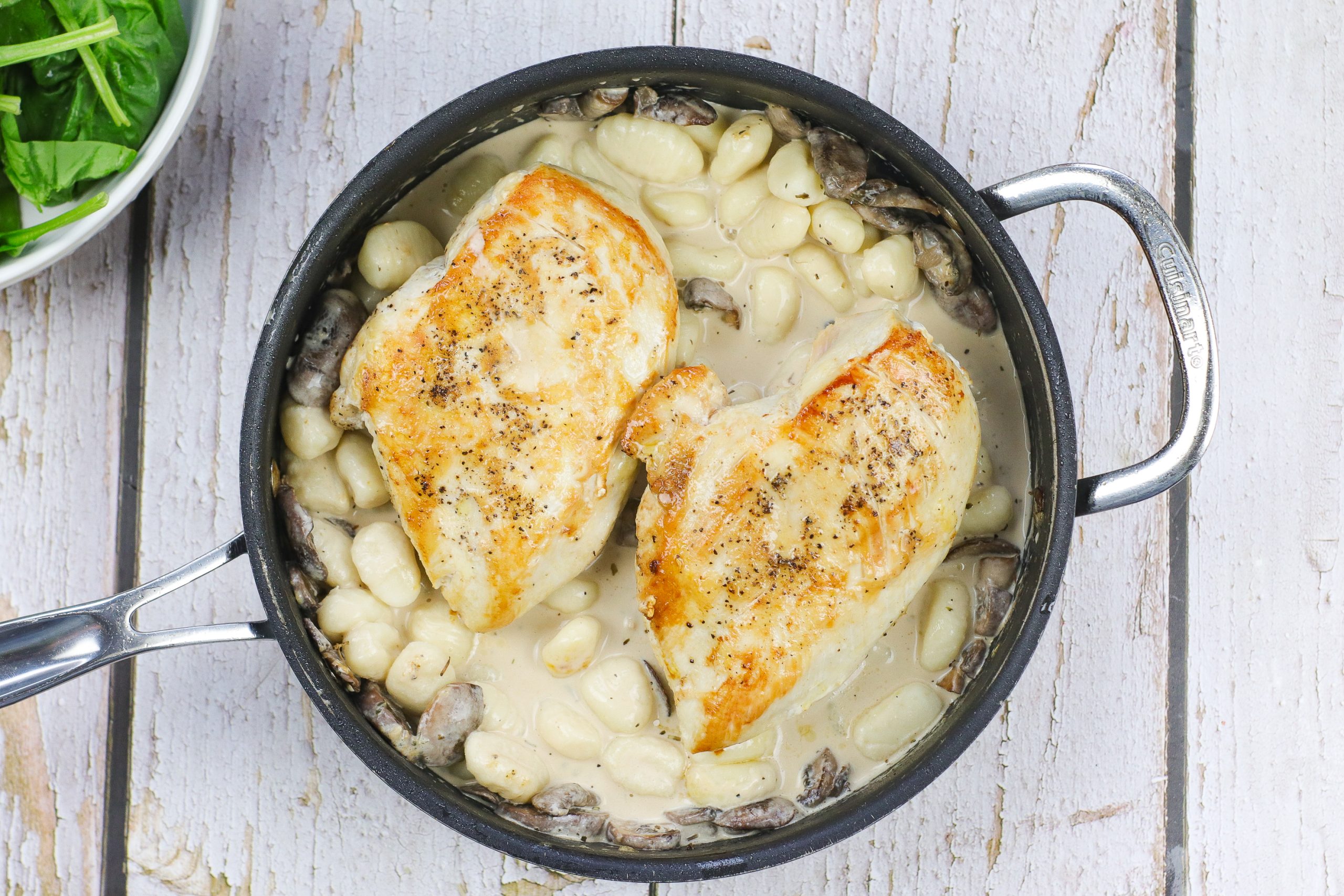 chicken and gnocchi in the pan