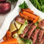 Instant Pot Corned Beef and Cabbage with Guinness  on a white plate