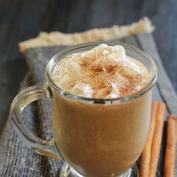 cinnamon latte in a glass mug