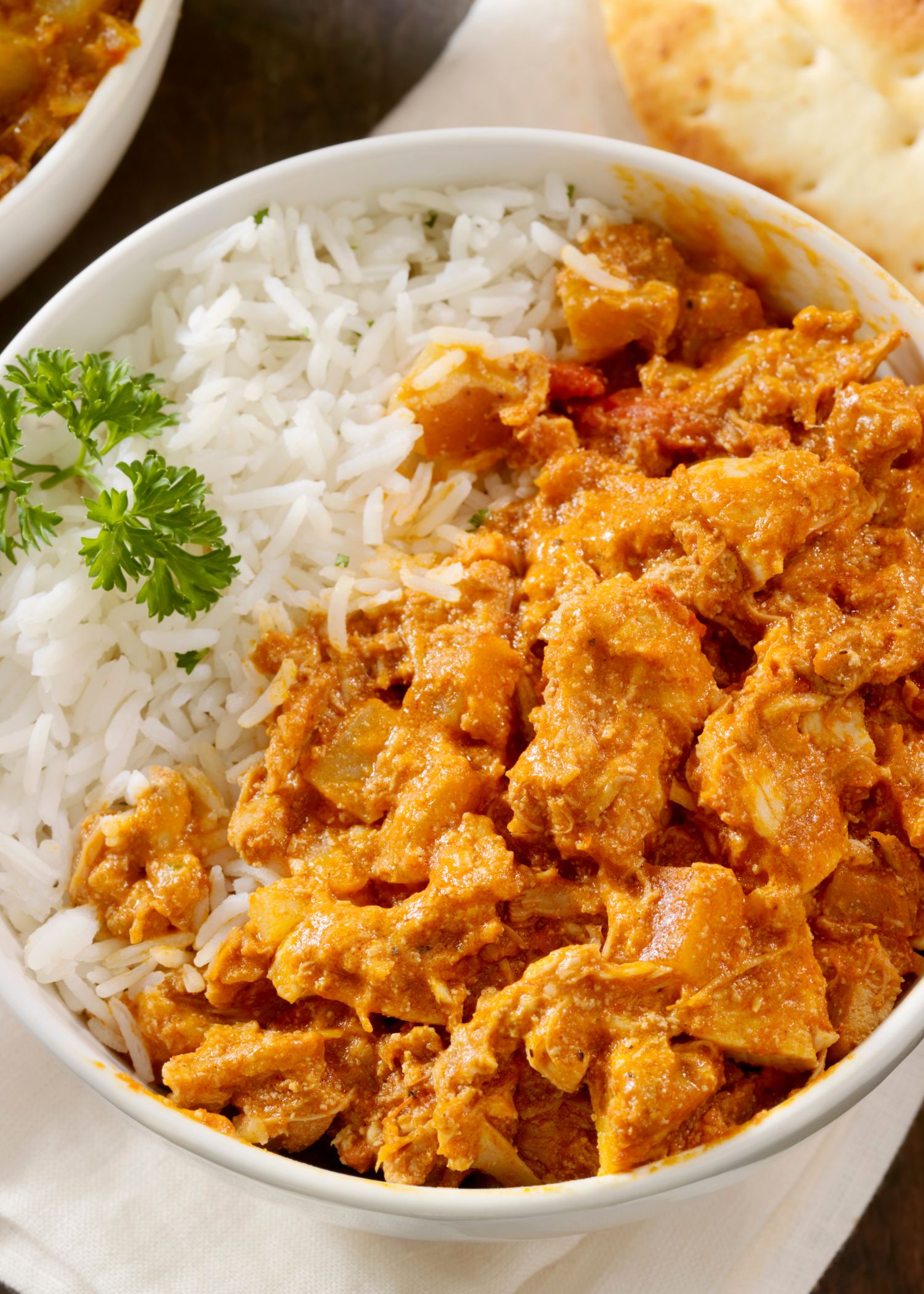 easy butter chicken with white rice and naan