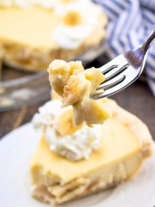 banana cream pie on a fork