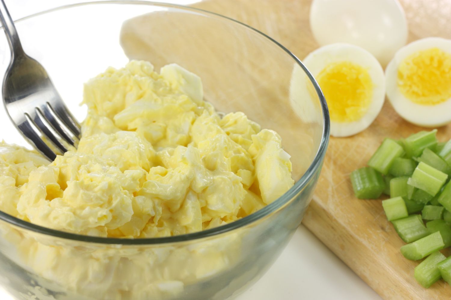 egg salad in a glass bowl