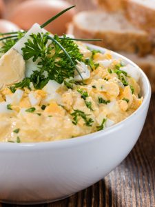 egg salad in a white bowl
