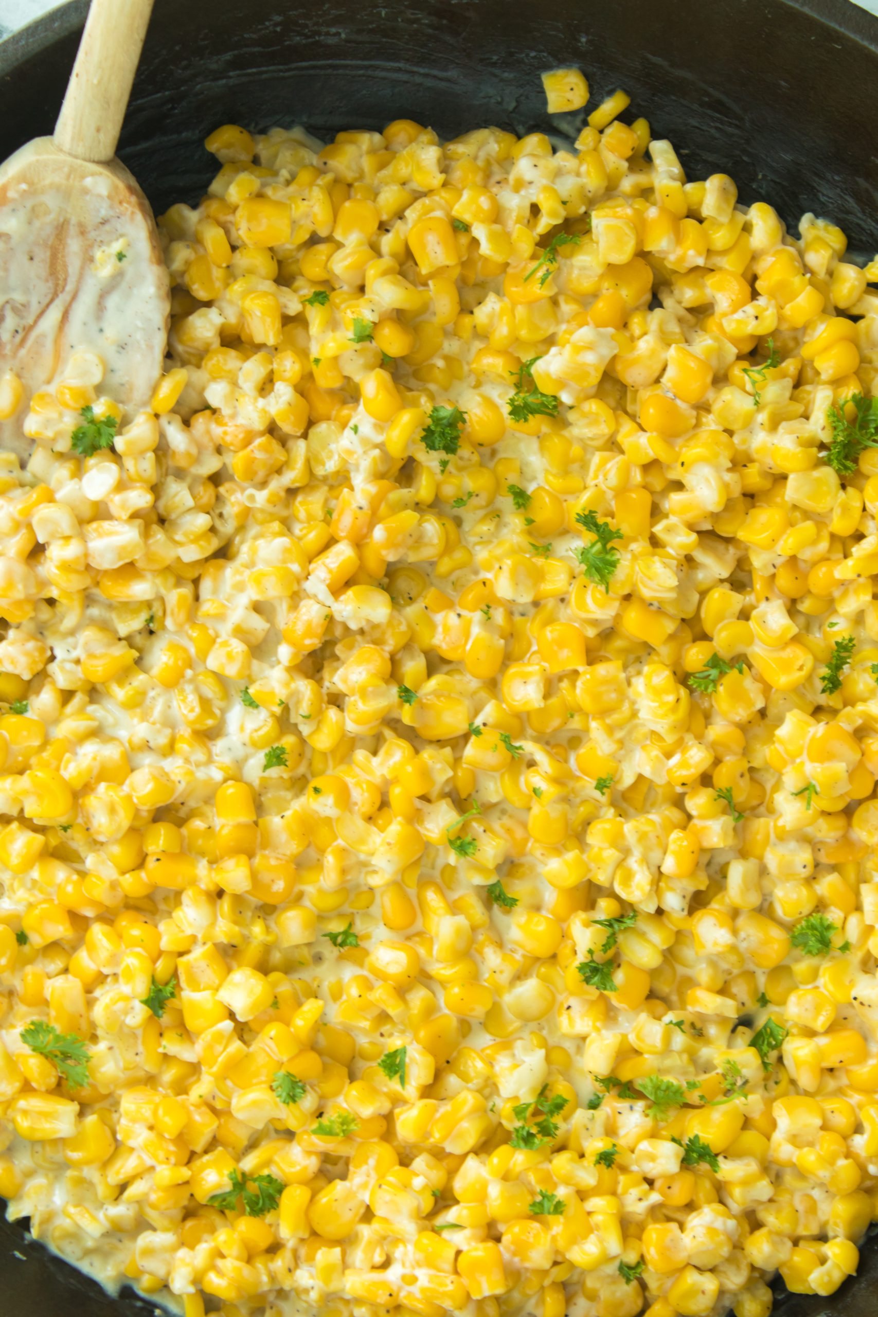 creamy corn in a pan