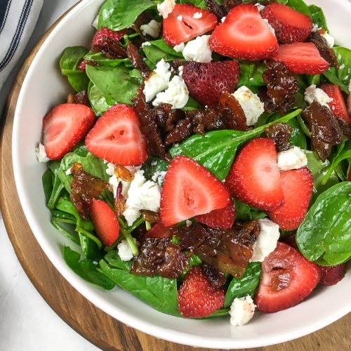 wilted strawberry salad with hot bacon dressing