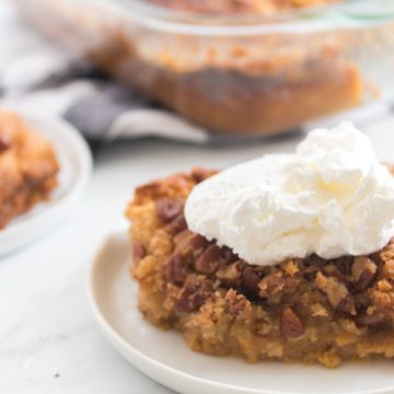 pumpkin dump cake on a white plate