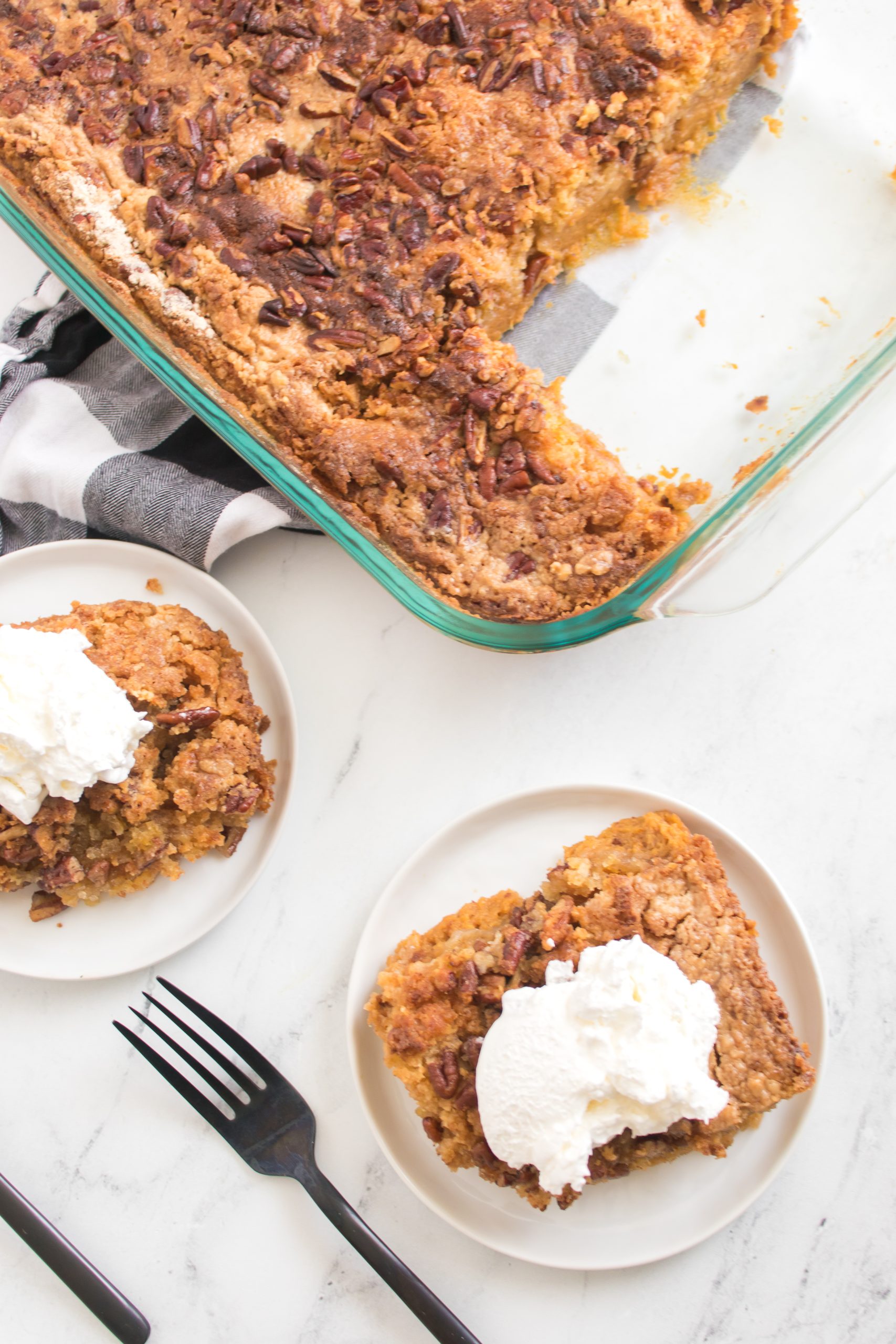 pumpkin dump cake on a white plate