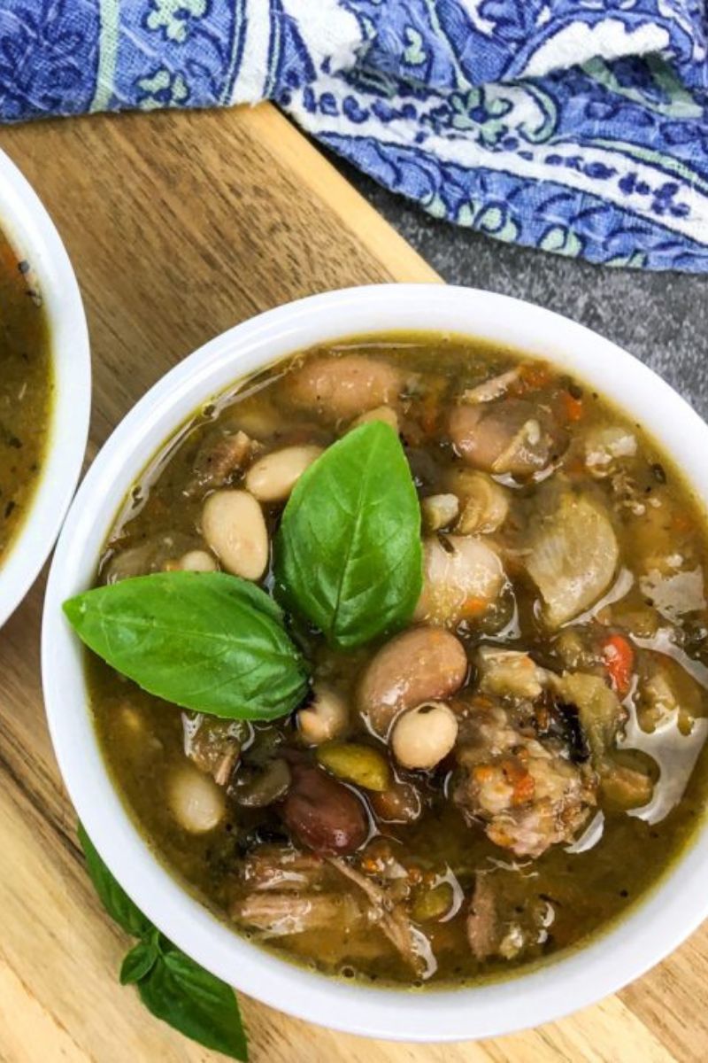 15 bean soup in a white bowl