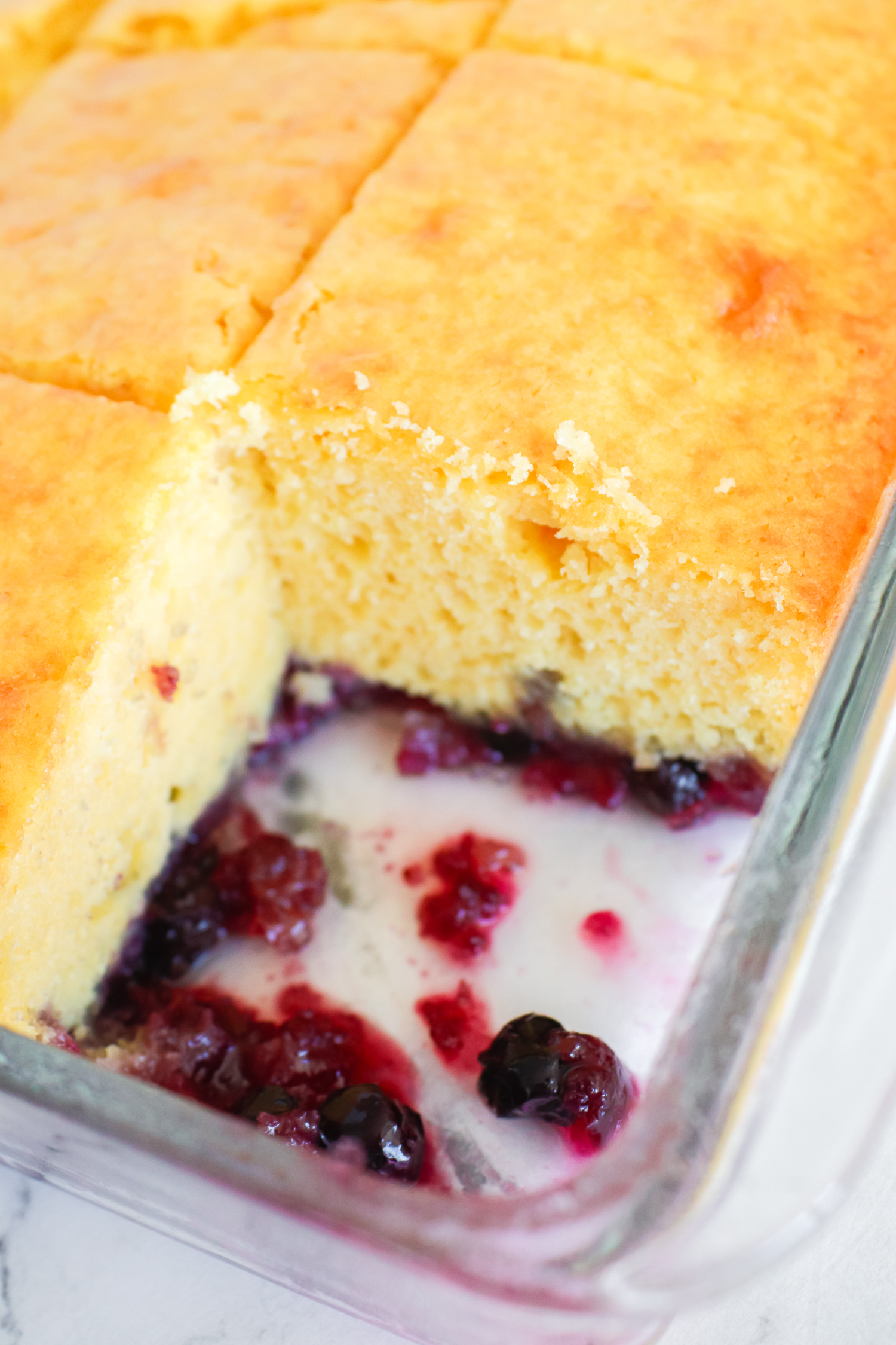 upclose of finished cake with a slice removed