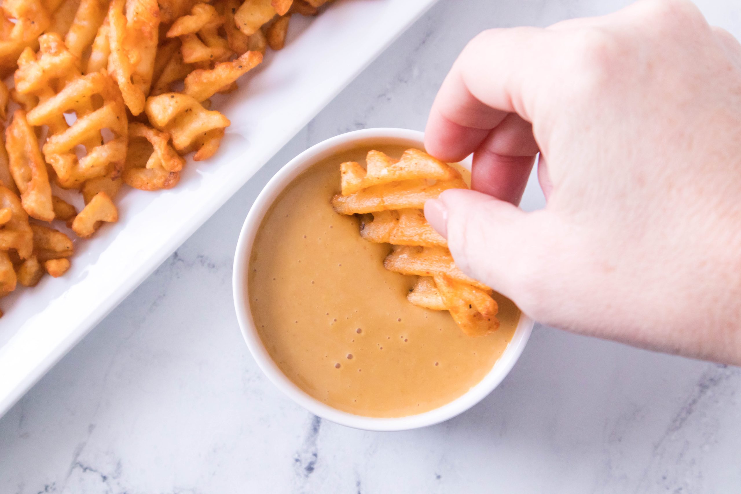 Waffle fries with Copycat Chick Fil a Sauce