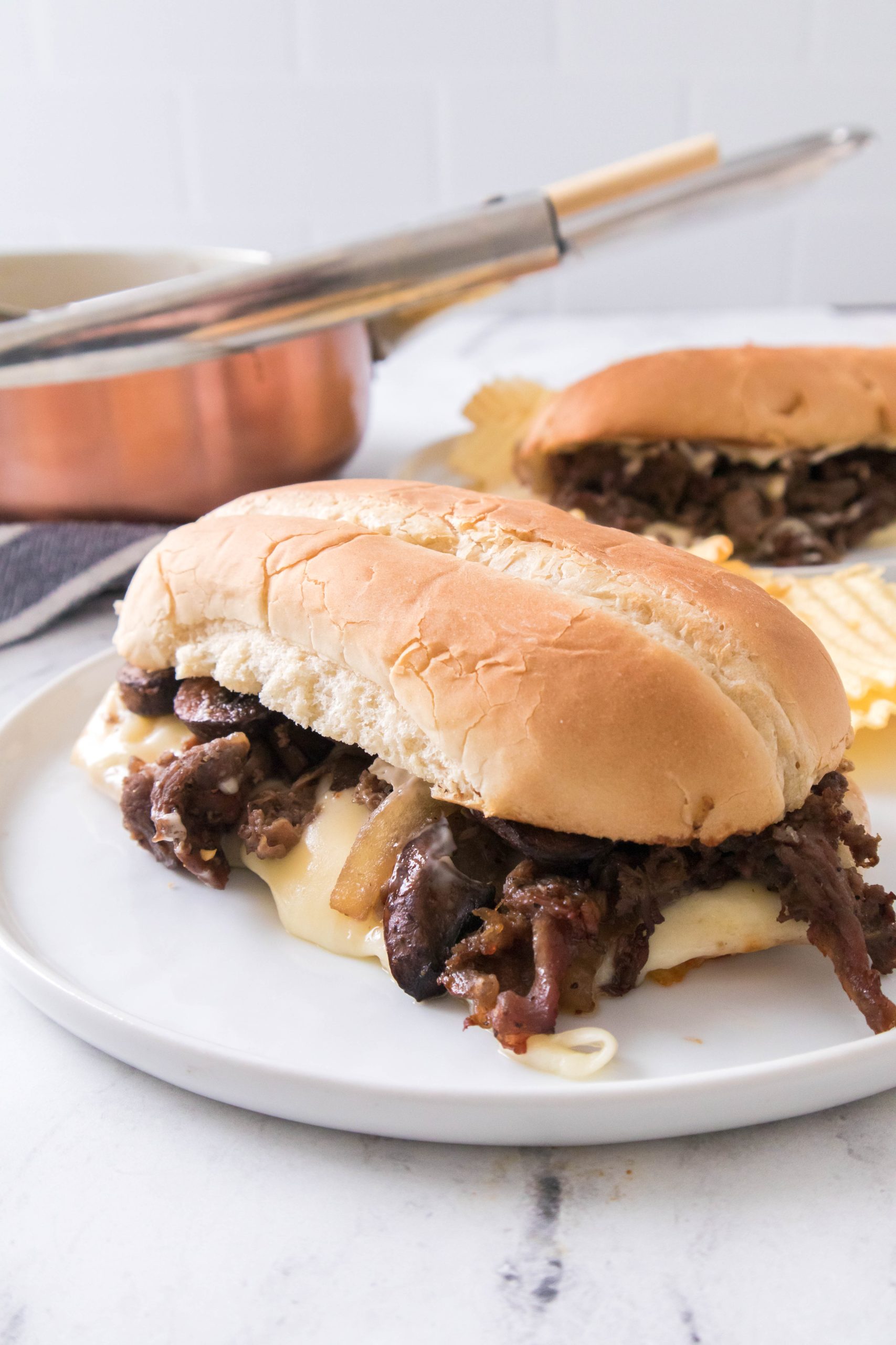 Philly Cheesesteak on a white plate