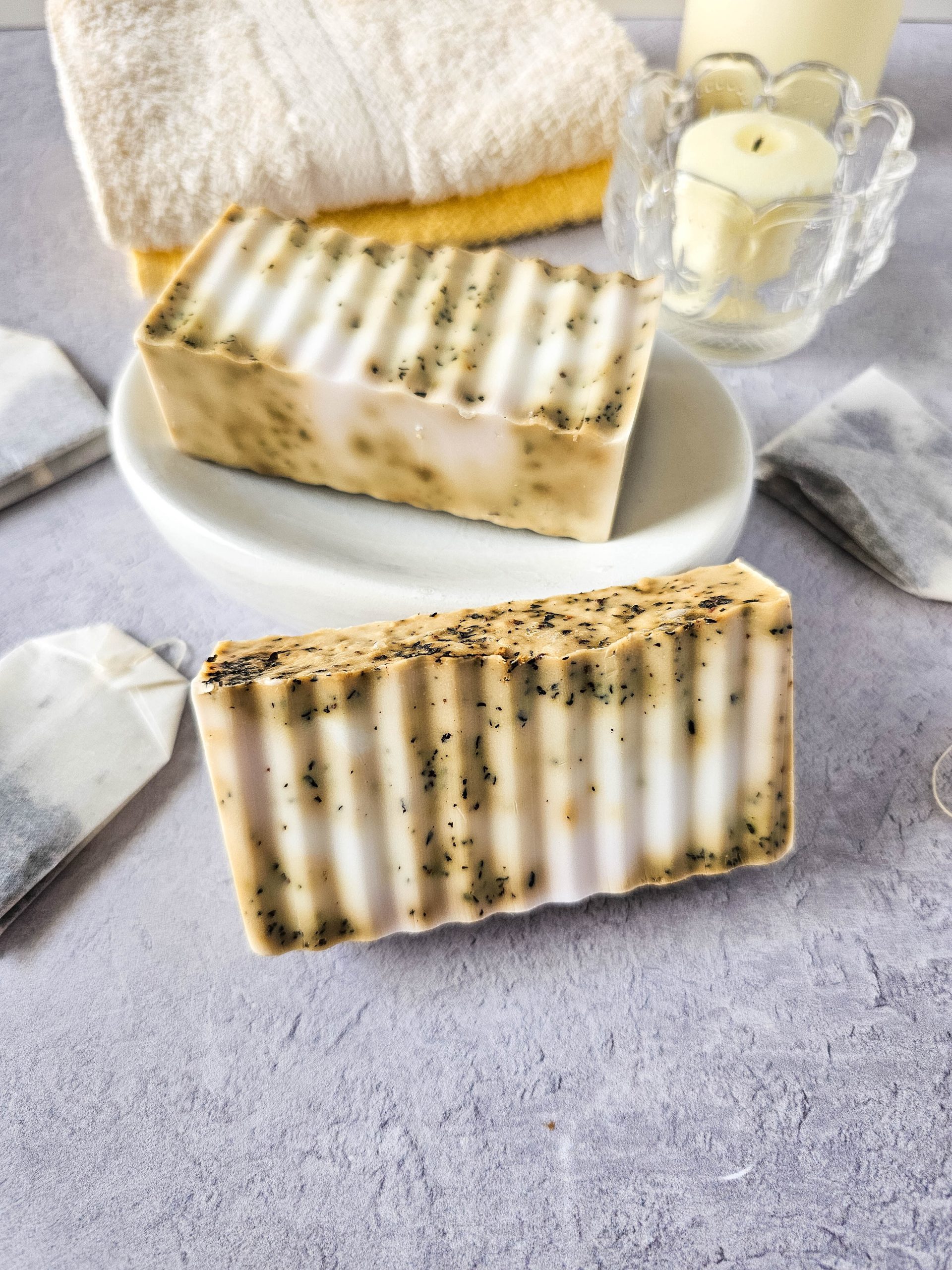 chai latter swirl soap in a white plate