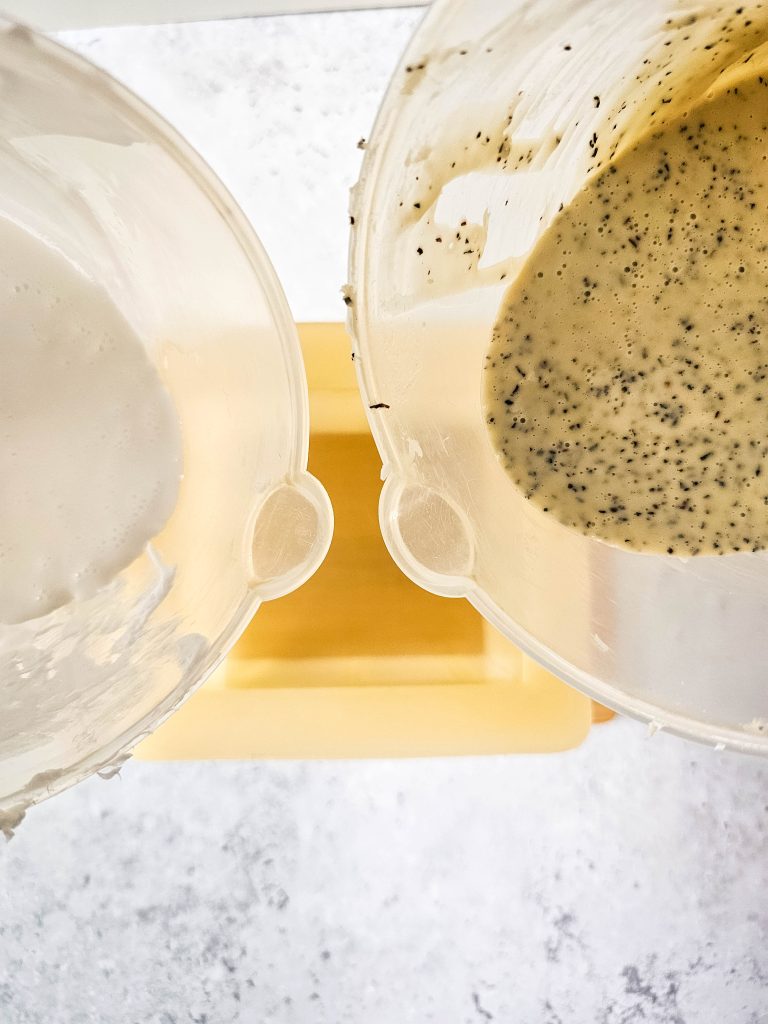pouring the soap into the mold
