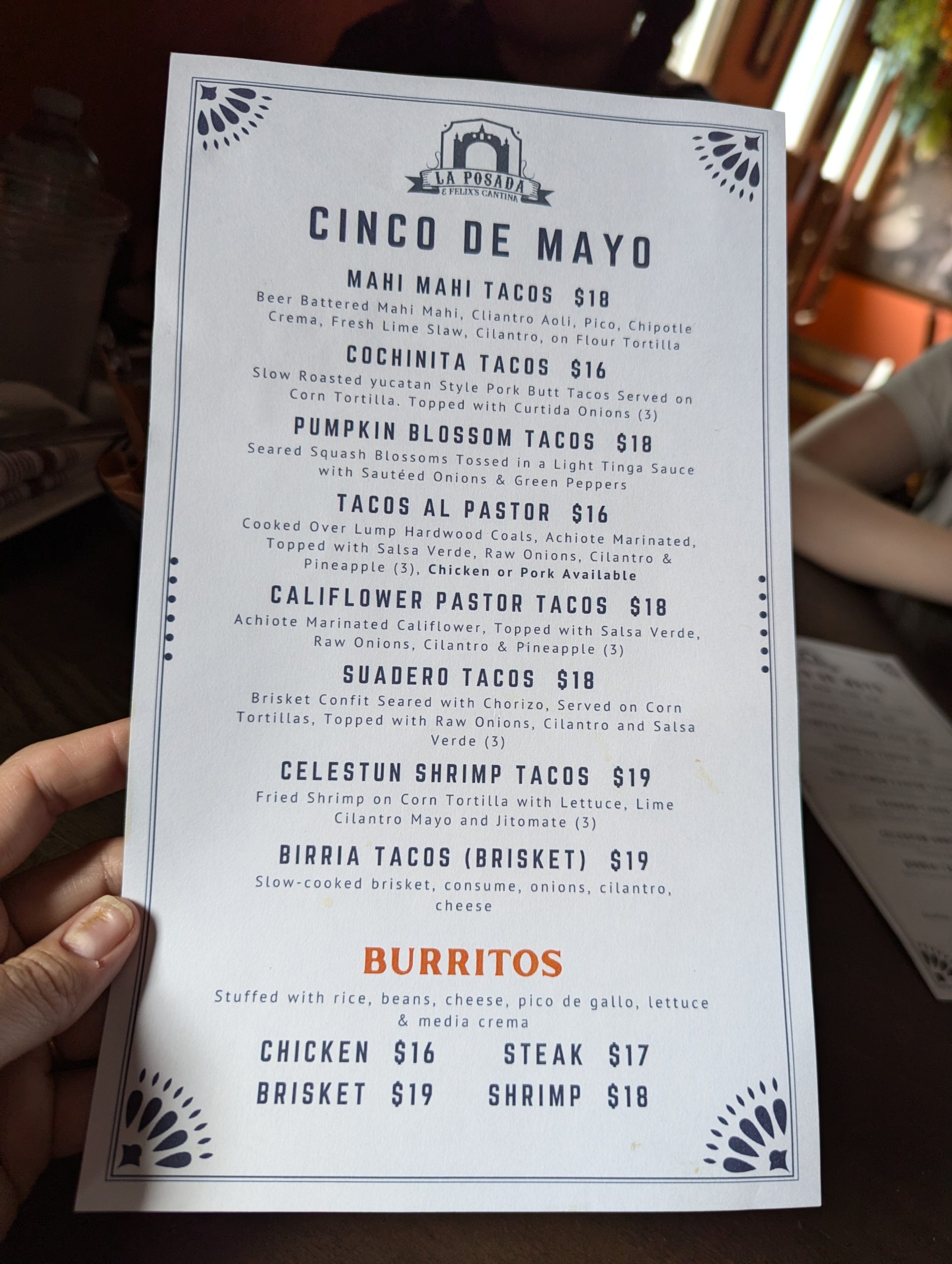 dinner menu