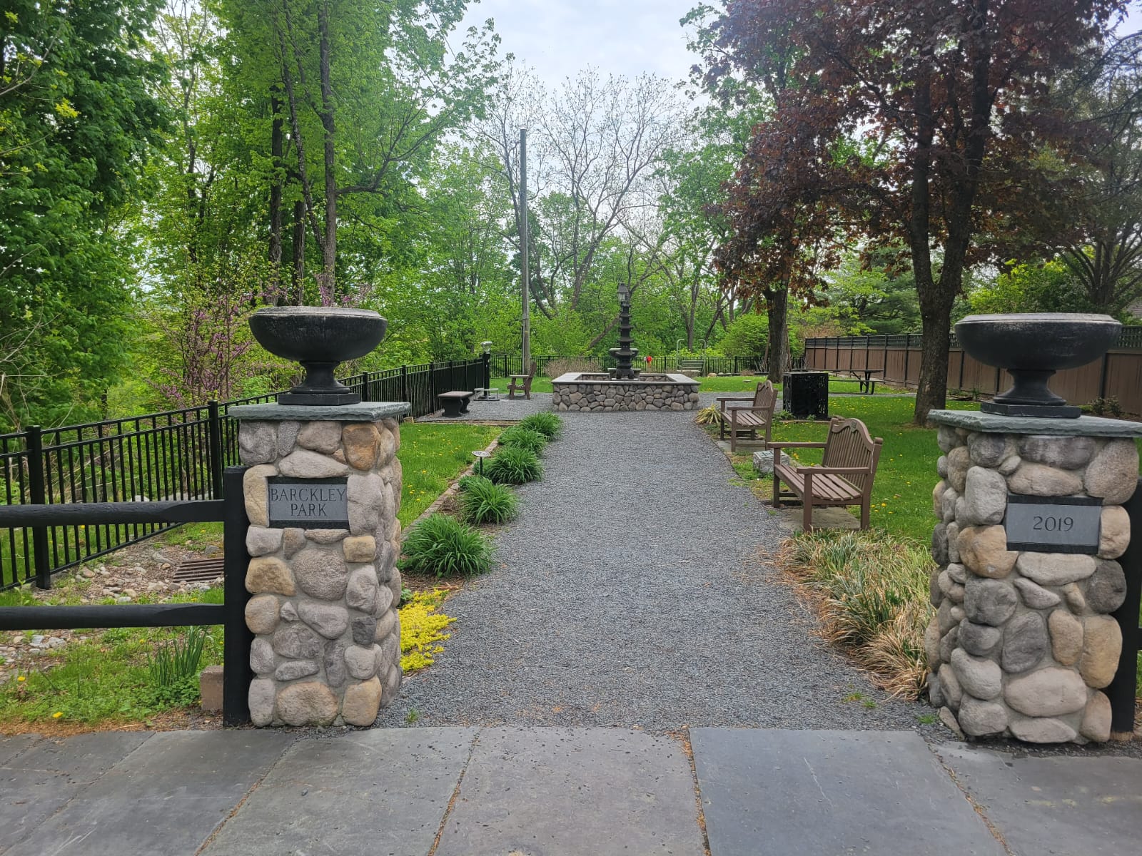 walking into park