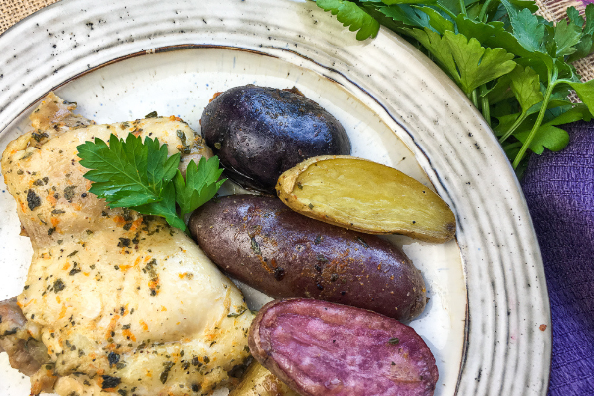 Marinated Baked Chicken Thighs with Fingerling Potatoes