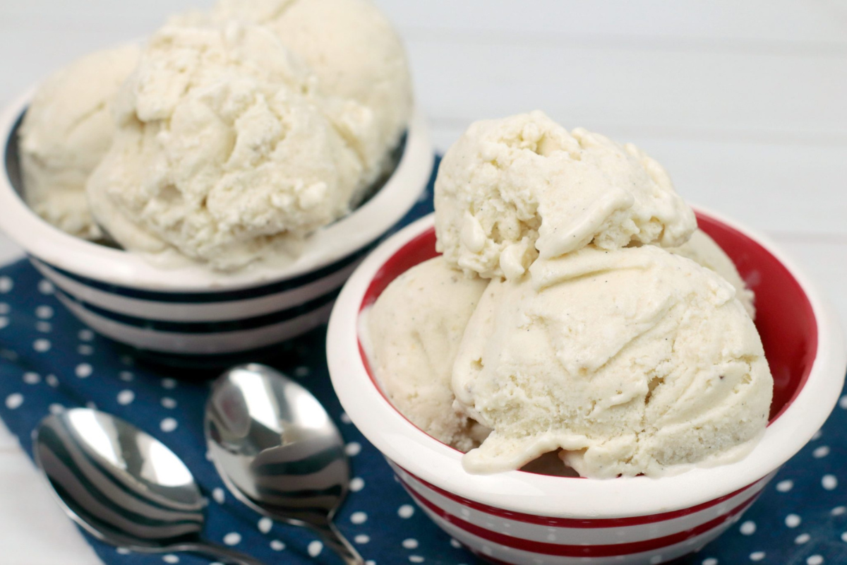 No‑Churn Vanilla Bean Raspberry Ice Cream