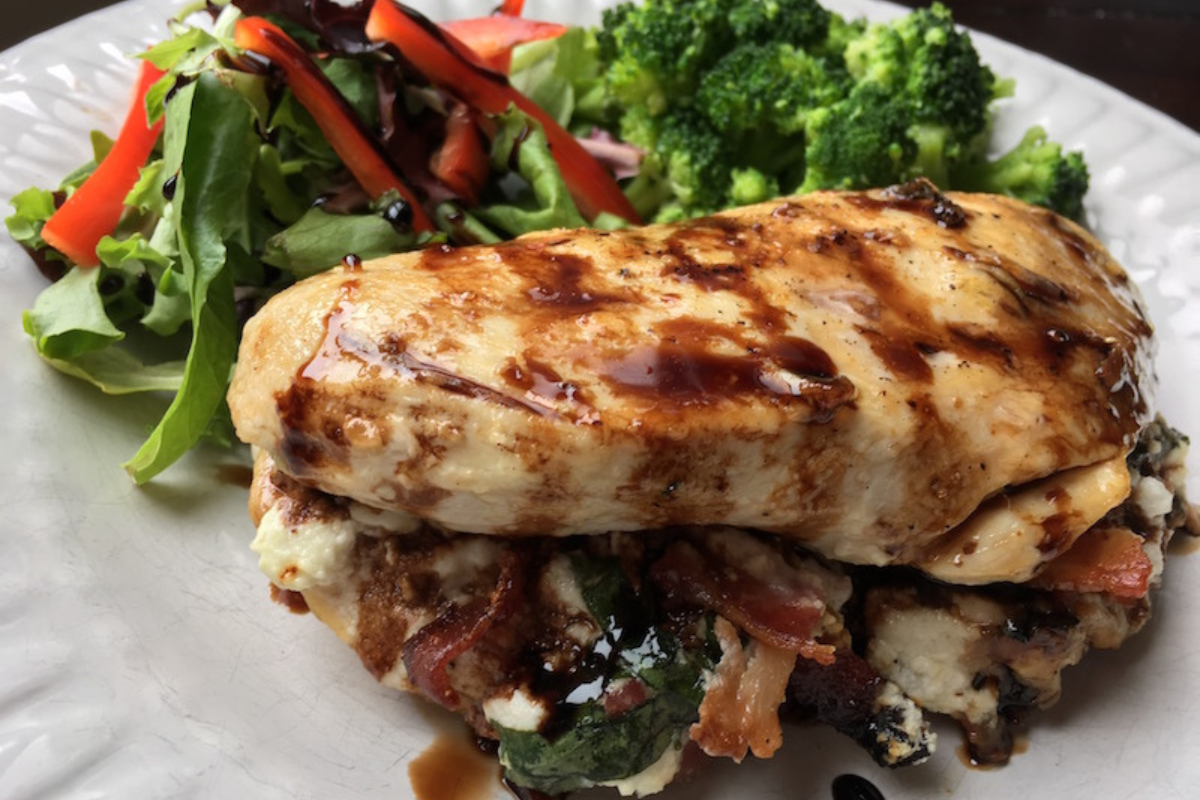 Stuffed Chicken Breasts with Basil Goat Cheese & Bacon