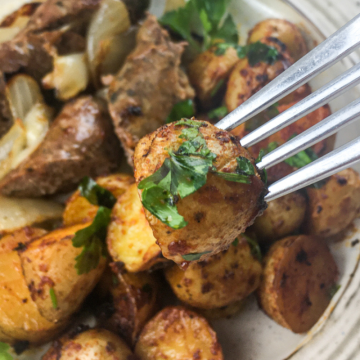 Easy Chorizo and Potatoes Sheet Pan Dinner on a white plate