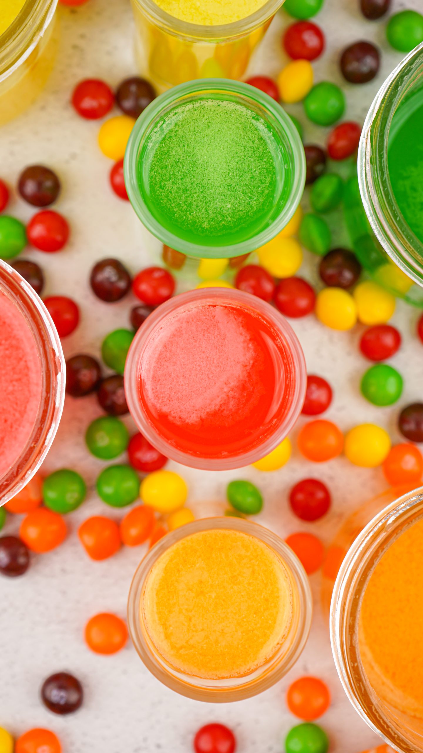 overhead shot of skittles vodka