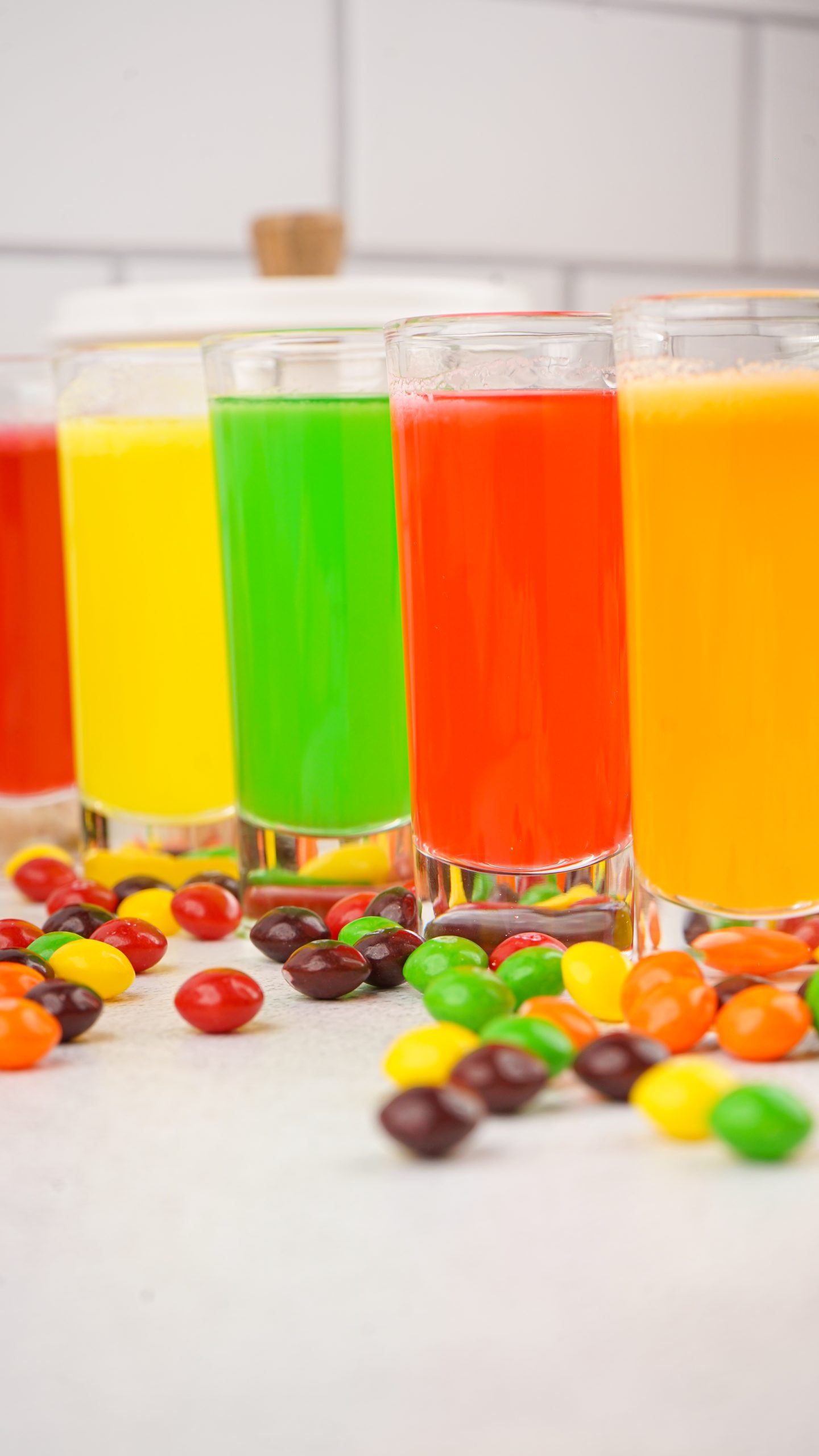 skittles vodka in a shot glasses