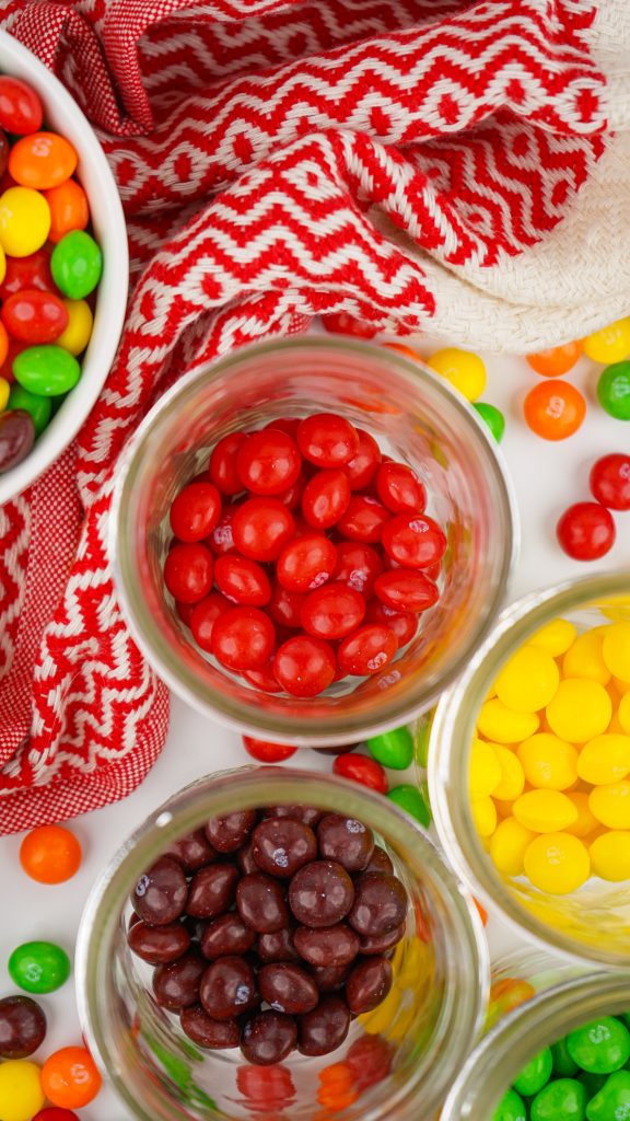 over head of skittles