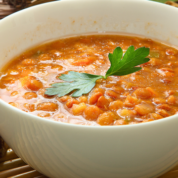 Slow Cooker Lentil Soup in a white bowl