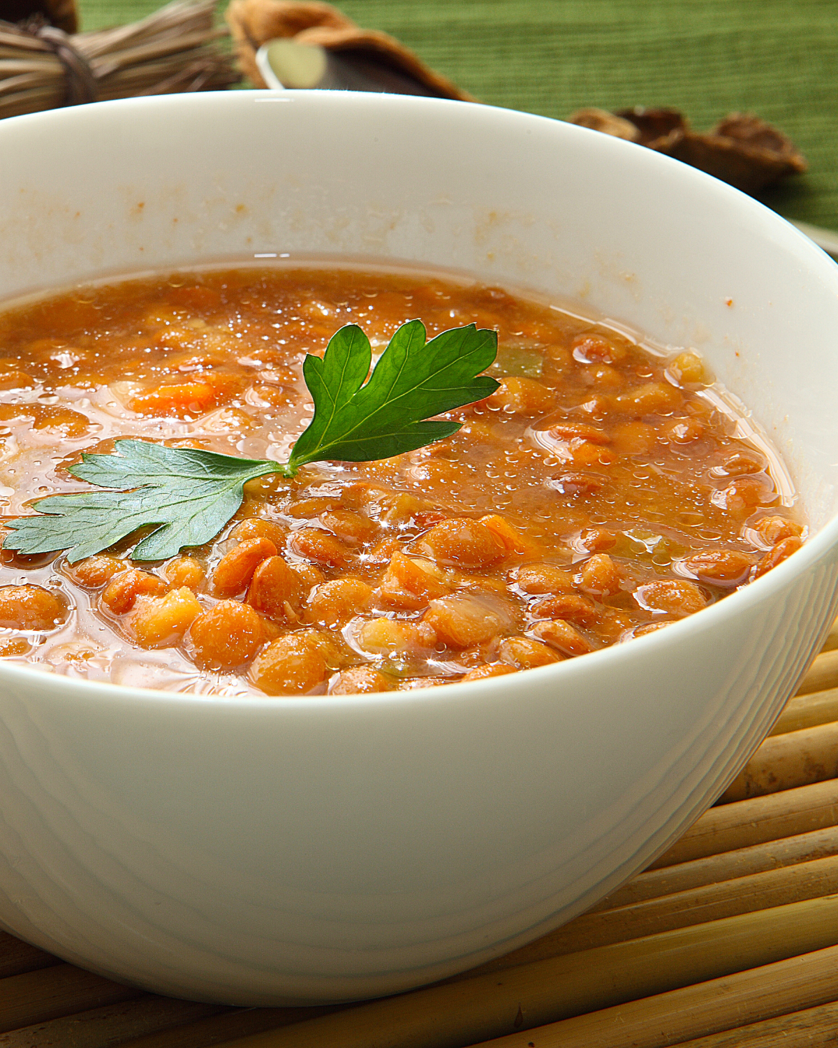 Slow Cooker Lentil Soup in a white bowl