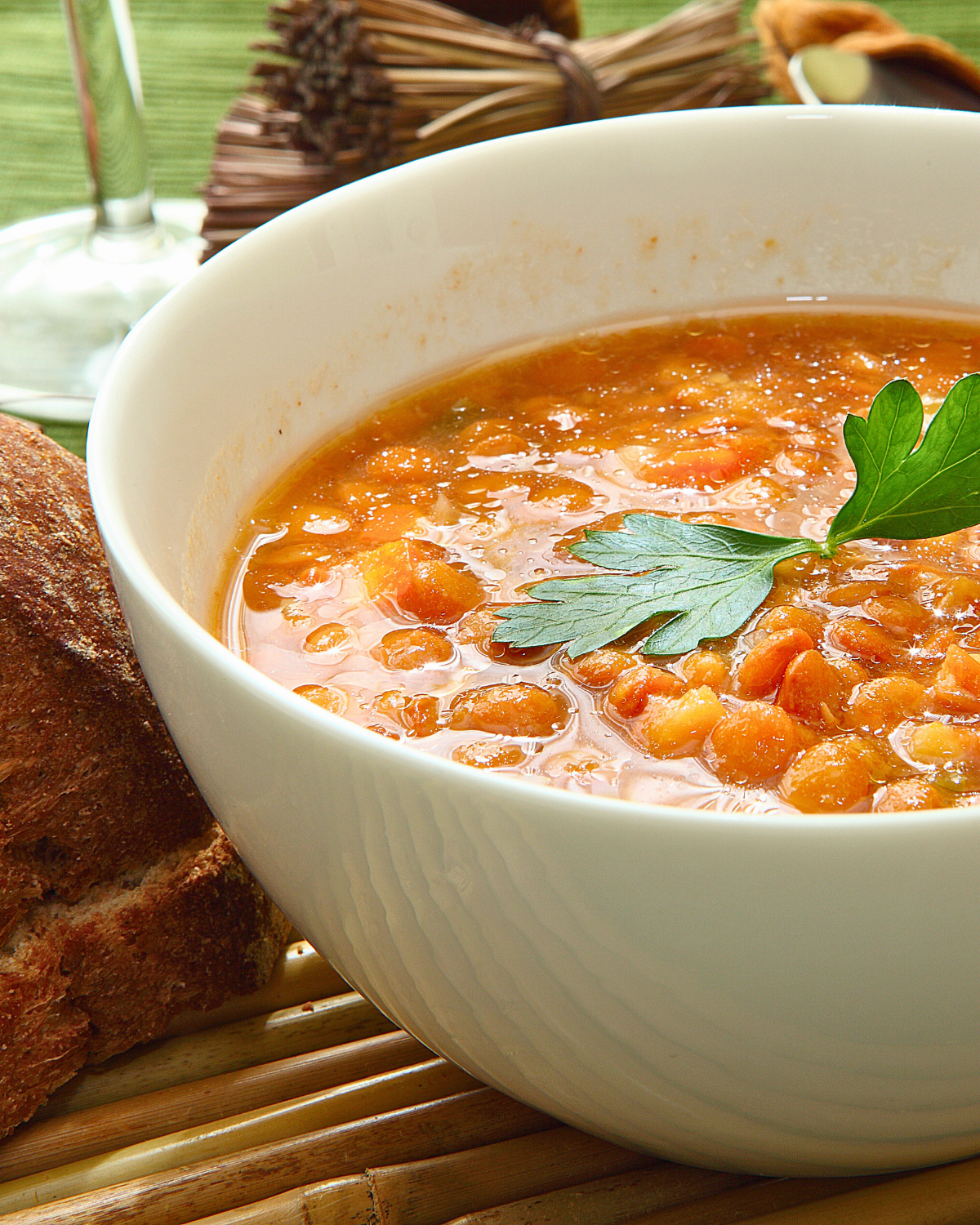 Slow Cooker Lentil Soup in a white bowl