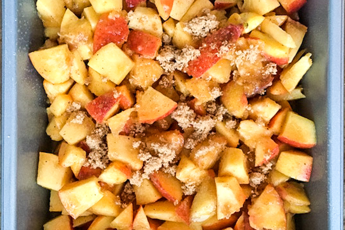 peaches in a baking dish